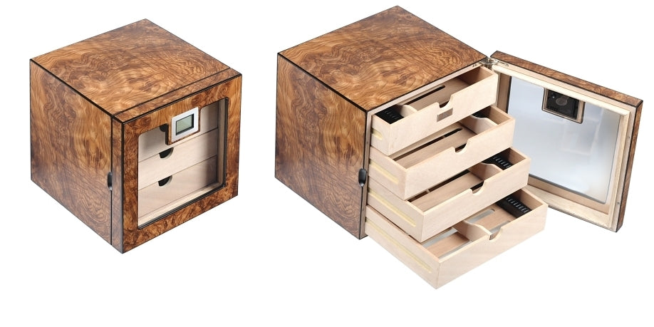 Vetrina Porta Sigari Humidor con 4 cassetti Olmo Opaco - SmokenStore.com