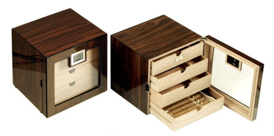 Vetrina Porta Sigari Humidor con 4 cassetti Noce Lucido - SmokenStore.com