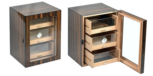 Vetrina Porta Sigari Humidor con 3 cassetti Ebano Macassar - SmokenStore.com