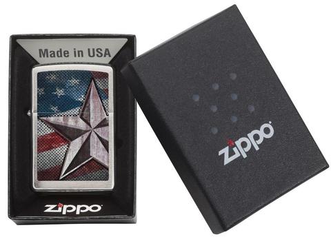 Zippo Accendino Retro Star Brushed Chrome Windproof Pocket Lighter